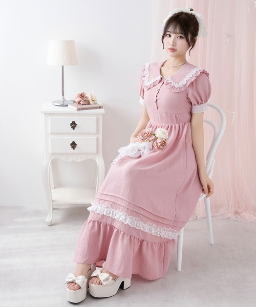 DearMyLoveRose（ディアマイラブローズ）の「選べる襟ロマンティックレースワンピース【大きいサイズ有り】（ワンピース・レディース・スモークピンク/ピンク系その他/ホワイト系その他/ホワイト・LARGE/MEDIUM/3L/LL）」の4枚目の写真