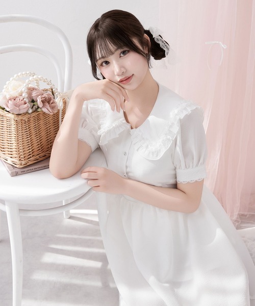 DearMyLoveRose（ディアマイラブローズ）の「選べる襟ロマンティックレースワンピース【大きいサイズ有り】（ワンピース・レディース・スモークピンク/ピンク系その他/ホワイト系その他/ホワイト・LARGE/MEDIUM/3L/LL）」の5枚目の写真