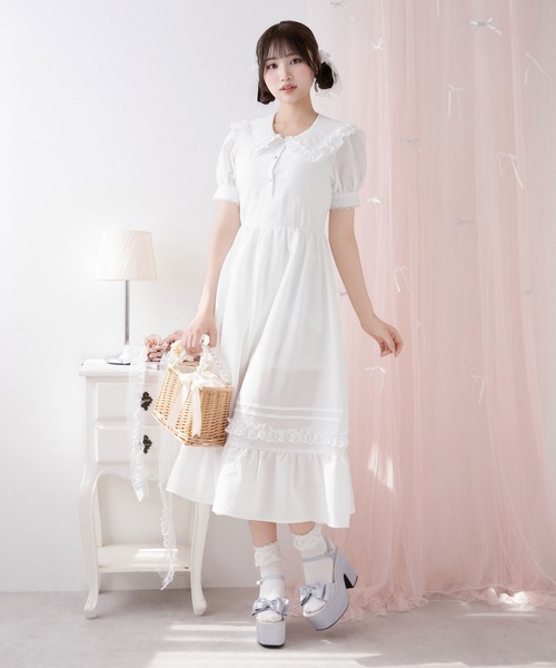 DearMyLoveRose（ディアマイラブローズ）の「選べる襟ロマンティックレースワンピース【大きいサイズ有り】（ワンピース・レディース・スモークピンク/ピンク系その他/ホワイト系その他/ホワイト・LARGE/MEDIUM/3L/LL）」の7枚目の写真