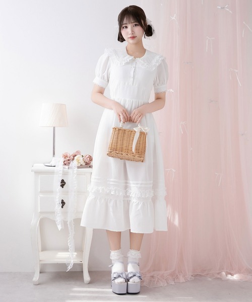 DearMyLoveRose（ディアマイラブローズ）の「選べる襟ロマンティックレースワンピース【大きいサイズ有り】（ワンピース・レディース・スモークピンク/ピンク系その他/ホワイト系その他/ホワイト・LARGE/MEDIUM/3L/LL）」の9枚目の写真