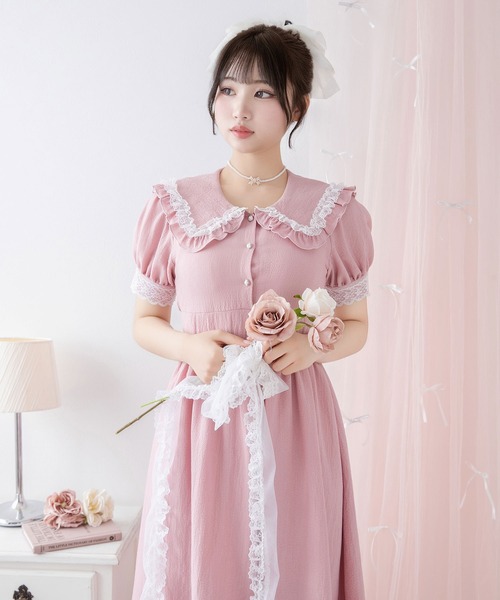 DearMyLoveRose（ディアマイラブローズ）の「選べる襟ロマンティックレースワンピース【大きいサイズ有り】（ワンピース・レディース・スモークピンク/ピンク系その他/ホワイト系その他/ホワイト・LARGE/MEDIUM/3L/LL）」の10枚目の写真