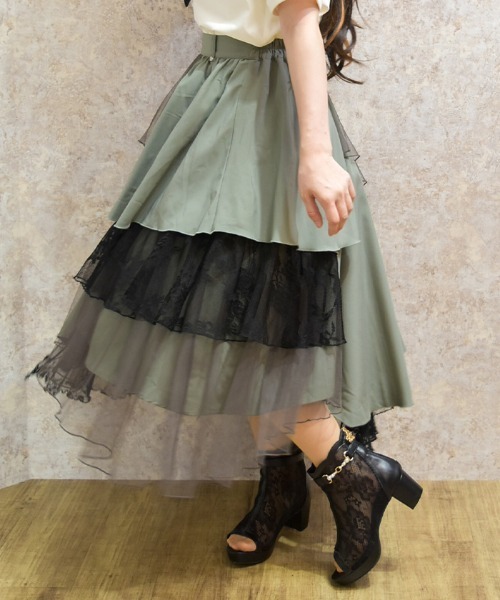axes femme(アクシーズファム)の「異素材イレヘムロングスカート(スカート・レディース・ブラック/カーキ/ホワイト/パープル・FREE)」の8枚目の写真