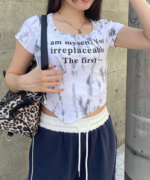 めめたん セール】ムラ染めスタッズ付きTシャツ（Tシャツ/カットソー