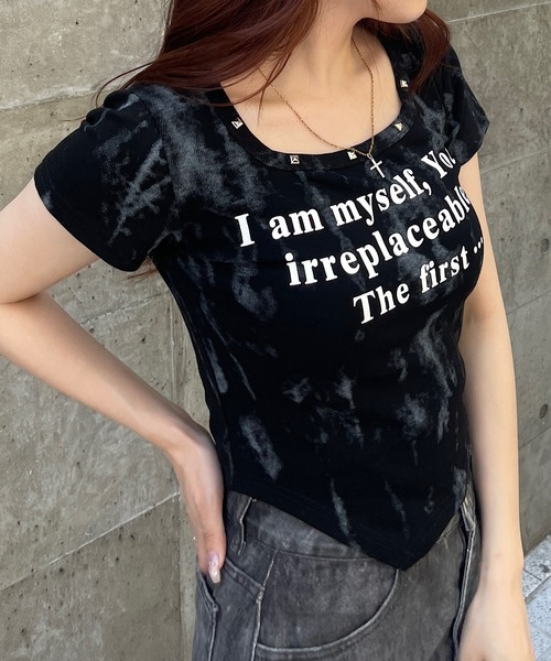めめたん セール】ムラ染めスタッズ付きTシャツ（Tシャツ/カットソー