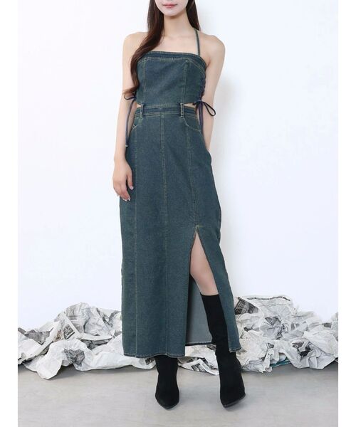 EATME（イートミー）の「サイドレースアップデニムワンピース（ワンピース・レディース・ブルー/ライトブルー・SMALL/MEDIUM）」の2枚目の写真