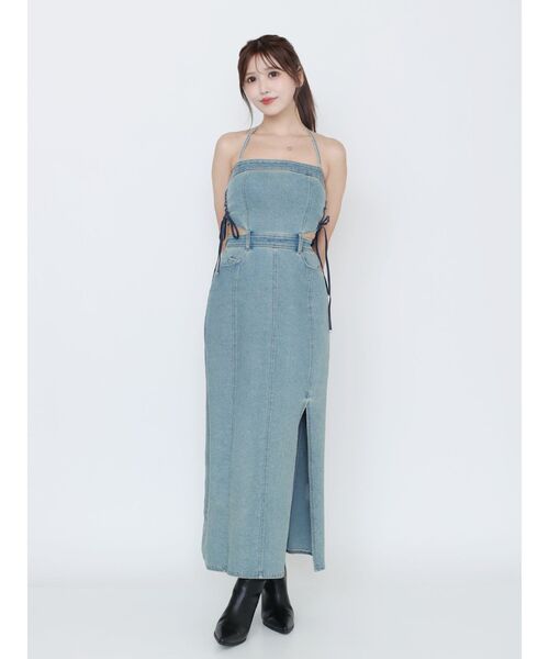 EATME（イートミー）の「サイドレースアップデニムワンピース（ワンピース・レディース・ブルー/ライトブルー・SMALL/MEDIUM）」の3枚目の写真