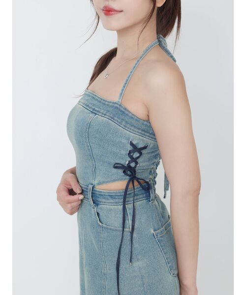 EATME（イートミー）の「サイドレースアップデニムワンピース（ワンピース・レディース・ブルー/ライトブルー・SMALL/MEDIUM）」の6枚目の写真