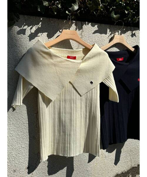 LAGUNAMOON(ラグナムーン)の「【POLO BCSコラボ】アシメカラーネックリブニットプルオーバー(ニット/セーター・レディース・ベージュ/アイボリー/ネイビー・FREE)」の17枚目の写真