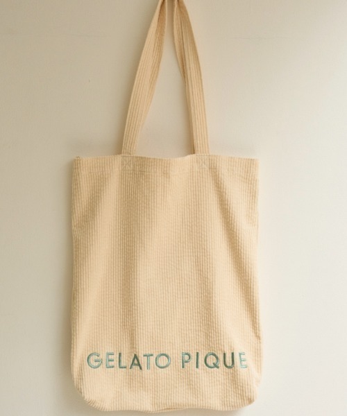 gelato pique(ジェラートピケ)の「コーデュロイトートバッグ(トートバッグ・レディース・ブルー/オフホワイト/オレンジ・F)」の2枚目の写真