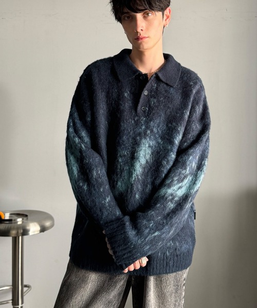 ⭐︎超希少　80s　ポロカントリー　総柄　ニット　ウール　リネン　コンチョボタン ⭐︎超希少 80s ポロカントリー 総柄 ニット ウール リネン コンチョボタン