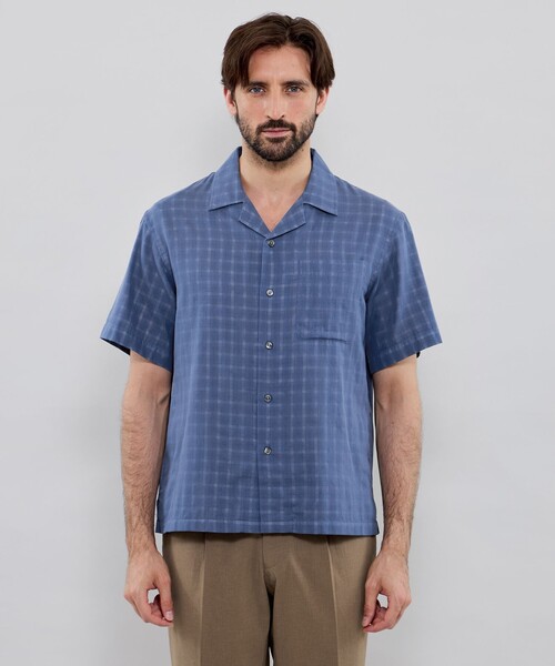 MACKINTOSH LONDON（マッキントッシュ ロンドン）の「ダブルガーゼチェックオープンカラーシャツ（シャツ/ブラウス・メンズ・ブルー/オフホワイト・L/M/XL）」の5枚目の写真