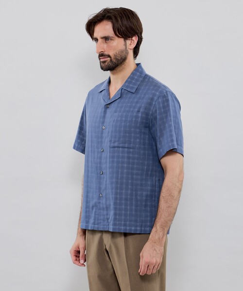 MACKINTOSH LONDON（マッキントッシュ ロンドン）の「ダブルガーゼチェックオープンカラーシャツ（シャツ/ブラウス・メンズ・ブルー/オフホワイト・L/M/XL）」の6枚目の写真