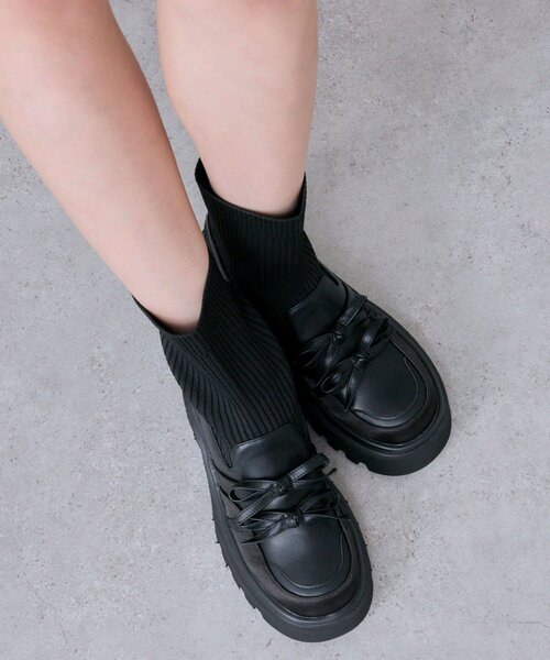 OLIVE des OLIVE（オリーブデオリーブ）の「リブニットダブルリボンローファー（ブーツ・レディース・ブラック/ブラウン・SMALL/LARGE/MEDIUM）」の18枚目の写真