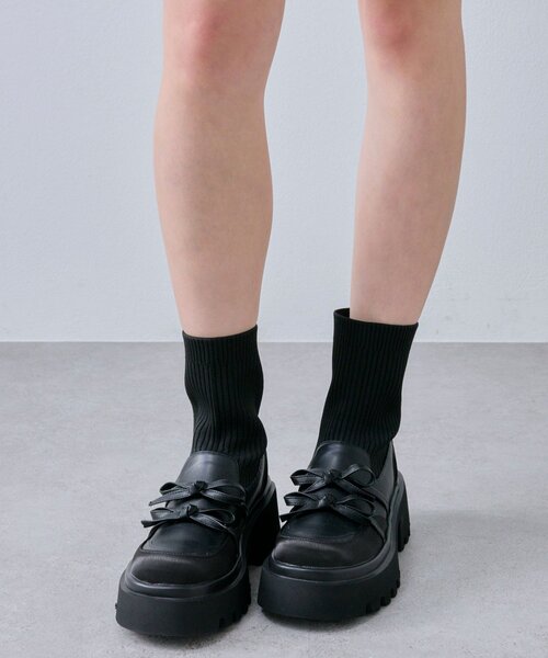 OLIVE des OLIVE（オリーブデオリーブ）の「リブニットダブルリボンローファー（ブーツ・レディース・ブラック/ブラウン・SMALL/LARGE/MEDIUM）」の19枚目の写真