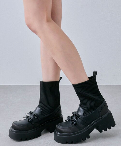 OLIVE des OLIVE（オリーブデオリーブ）の「リブニットダブルリボンローファー（ブーツ・レディース・ブラック/ブラウン・SMALL/LARGE/MEDIUM）」の20枚目の写真