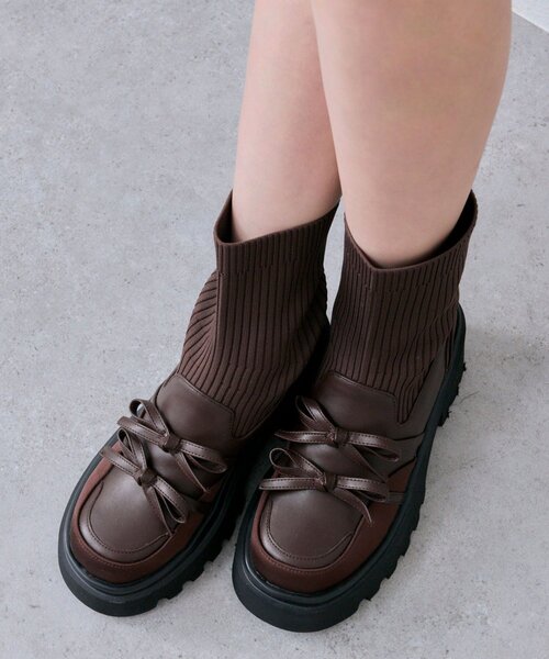 OLIVE des OLIVE（オリーブデオリーブ）の「リブニットダブルリボンローファー（ブーツ・レディース・ブラック/ブラウン・SMALL/LARGE/MEDIUM）」の22枚目の写真