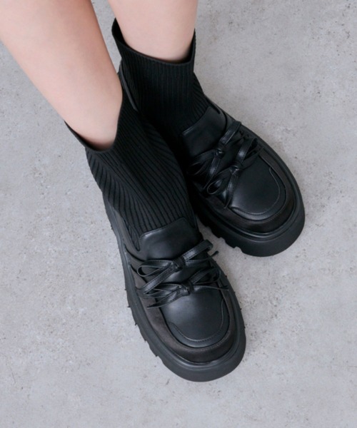 OLIVE des OLIVE（オリーブデオリーブ）の「リブニットダブルリボンローファー（ブーツ・レディース・ブラック/ブラウン・SMALL/LARGE/MEDIUM）」の9枚目の写真