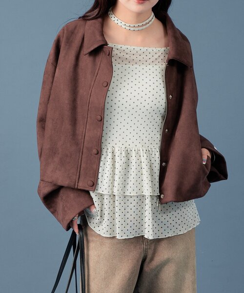 mystic（ミスティック）の「【3カラー展開！】フェイクスウェードショートブルゾン（ブルゾン・レディース・ベージュ/ブラウン/オリーブ・FREE）」の7枚目の写真