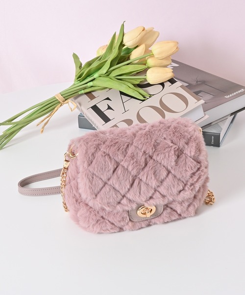 Honeys（ハニーズ）の「キルティングファーバッグ（ショルダーバッグ・レディース・アイボリー/グレー/レオパード/ピンク・FREE）」の4枚目の写真