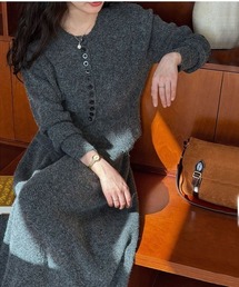 2点セットアップ クルーネックニットカーディガン＆ロングスカート