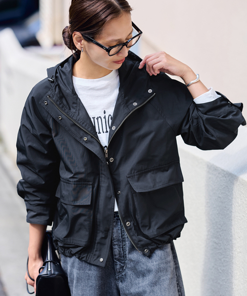 FRAMeWORK(フレームワーク)の「≪洗濯機洗い可≫撥水メモリーウェザーHOODIEブルゾン(その他アウター・レディース・ブラウン/ブラック・36/38)」の13枚目の写真