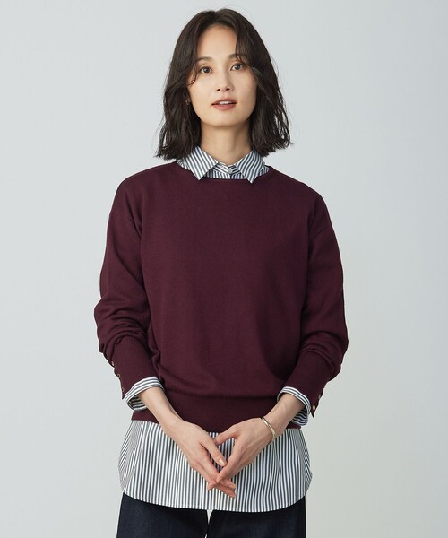 J.PRESS（ジェイプレス）の「Cotton Wool ボートネック ニット（ニット/セーター・レディース・オレンジ系/パイングリーン系/ベージュ系/ワイン系・T15/T13）」の3枚目の写真