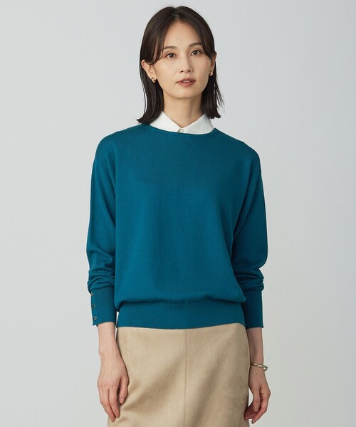 J.PRESS（ジェイプレス）の「Cotton Wool ボートネック ニット（ニット/セーター・レディース・オレンジ系/パイングリーン系/ベージュ系/ワイン系・T15/T13）」の2枚目の写真