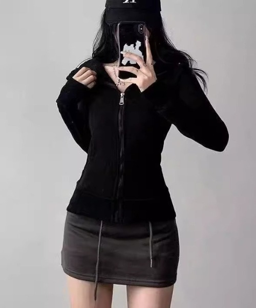 セール】【25年秋冬新作】Y2K タイトフィットコンパクトジップ