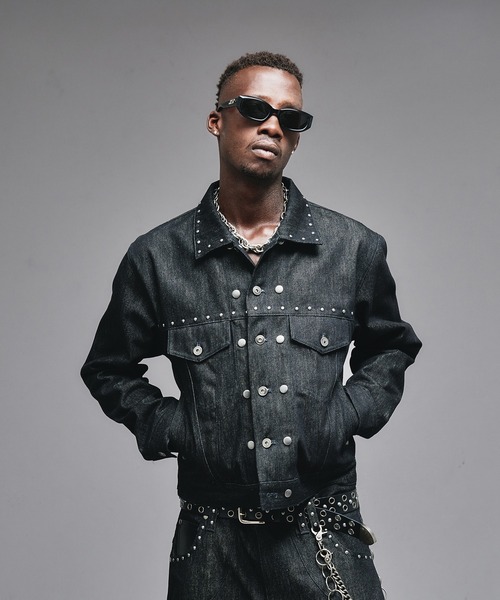 SANKUANZ スタッズ　デニムジャケット Studs Design Rigid Denim Jacket / スタッズデザインリジッド