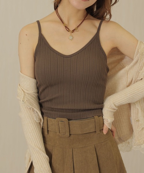 Lace Ladies（レースレディース）の「ソリッドカラー リブ コンパクト カップ付き キャミソール（キャミソール・レディース・ブラック/アイボリー/ブラウン・FREE）」の3枚目の写真