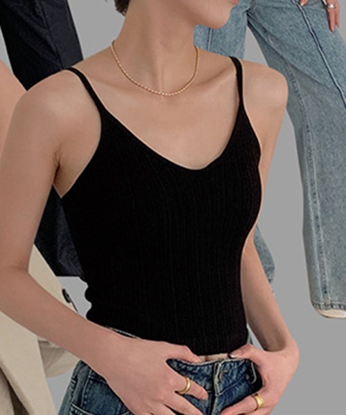 Lace Ladies（レースレディース）の「ソリッドカラー リブ コンパクト カップ付き キャミソール（キャミソール・レディース・ブラック/アイボリー/ブラウン・FREE）」の2枚目の写真