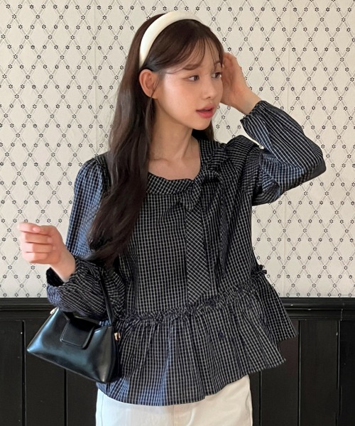 着用動画あり・2色展開】ロマンティックボウタイブラウス（シャツ