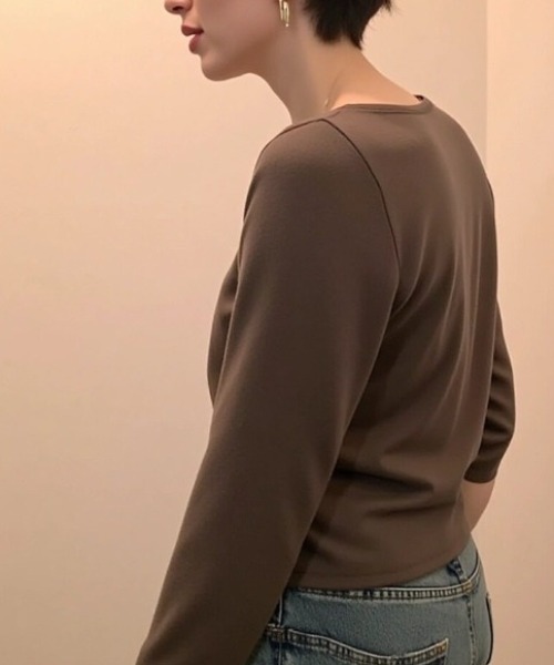 cammie（キャミー）の「フロントボタンレイヤードトップス（Tシャツ/カットソー・レディース・ブラック/ブラウン/グレー・M/L）」の14枚目の写真