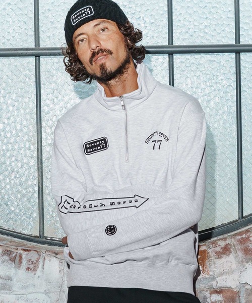 seventy seven（セブンティセブン）の「msw1771-middle onz half zip sweat shirt(25W) スウェット(7725W230)（スウェット・メンズ・アッシュ/ホワイト/ブラック・XL/L/M）」の4枚目の写真