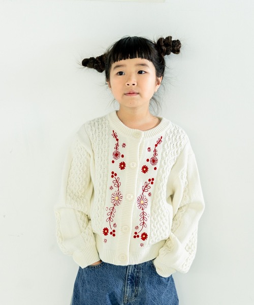 LOWRYS FARM（ローリーズファーム）の「フラワーシシュウニット　583716（カーディガン/ボレロ・キッズ・アイボリー/ネイビー・140cm/130cm/120cm/110cm/150cm）」の5枚目の写真
