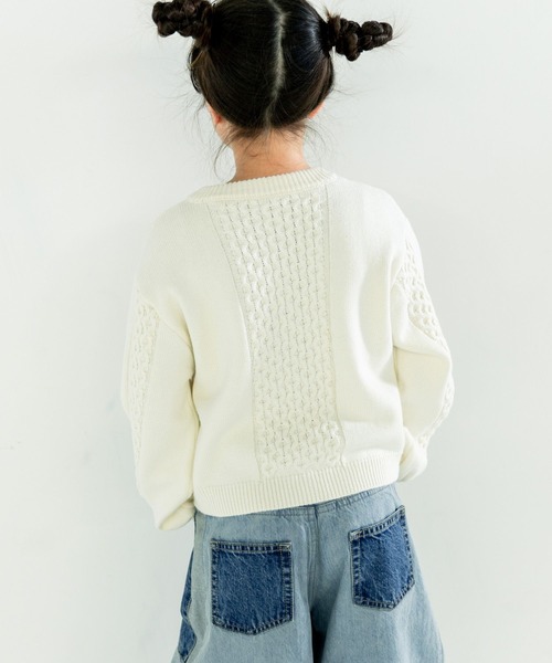 LOWRYS FARM（ローリーズファーム）の「フラワーシシュウニット　583716（カーディガン/ボレロ・キッズ・アイボリー/ネイビー・140cm/130cm/120cm/110cm/150cm）」の7枚目の写真