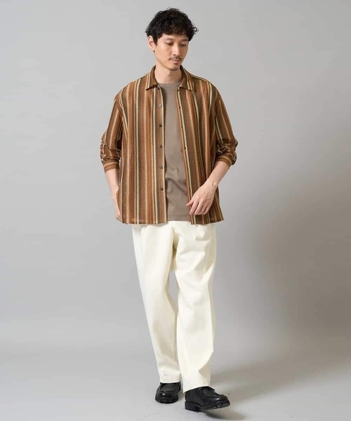 a.v.v(アーヴェヴェ)の「【洗濯機で洗える】ラッセルレースワイドシルエットシャツ(シャツ/ブラウス・メンズ・グリーン/オレンジ・46/48)」の4枚目の写真