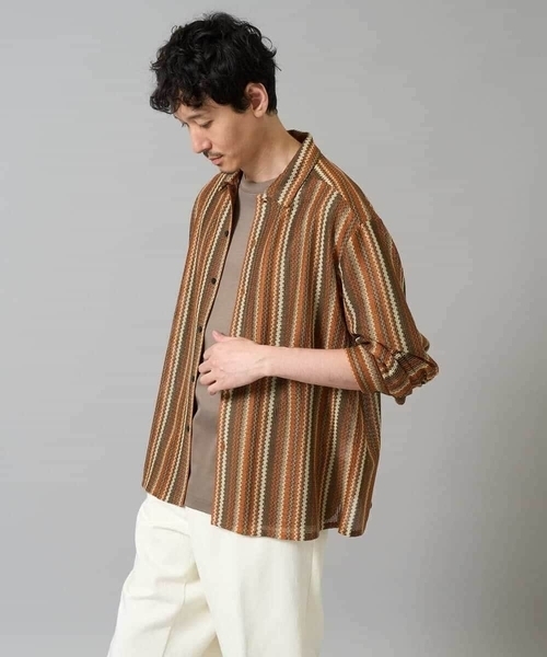a.v.v(アーヴェヴェ)の「【洗濯機で洗える】ラッセルレースワイドシルエットシャツ(シャツ/ブラウス・メンズ・グリーン/オレンジ・46/48)」の10枚目の写真