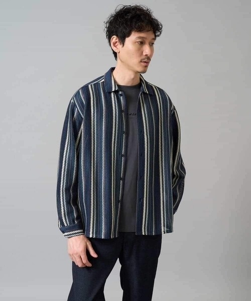 a.v.v(アーヴェヴェ)の「【洗濯機で洗える】ラッセルレースワイドシルエットシャツ(シャツ/ブラウス・メンズ・グリーン/オレンジ・46/48)」の11枚目の写真