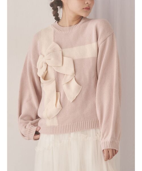 merry jenny（メリージェニー）の「プレゼントリボンニット（ニット/セーター・レディース・ピンク/ボルドー/アイボリー/ブルー・FREE）」の3枚目の写真