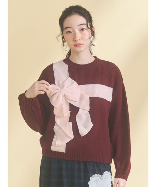 merry jenny（メリージェニー）の「プレゼントリボンニット（ニット/セーター・レディース・ピンク/ボルドー/アイボリー/ブルー・FREE）」の9枚目の写真