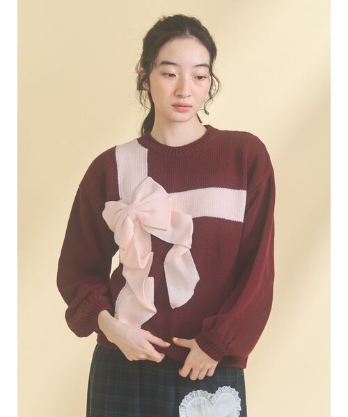 merry jenny（メリージェニー）の「プレゼントリボンニット（ニット/セーター・レディース・ピンク/ボルドー/アイボリー/ブルー・FREE）」の10枚目の写真
