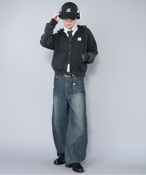 短丈ダブルジップパーカー/ワンポイントハート/リアルツリー/ショート