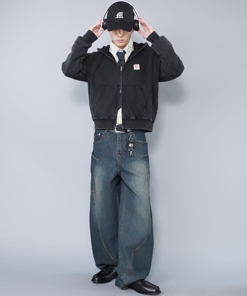 短丈ダブルジップパーカー/ワンポイントハート/リアルツリー/ショート