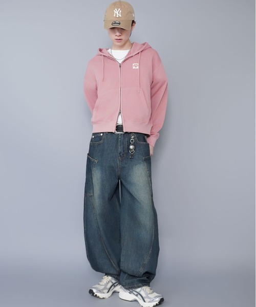 短丈ダブルジップパーカー/ワンポイントハート/リアルツリー/ショート