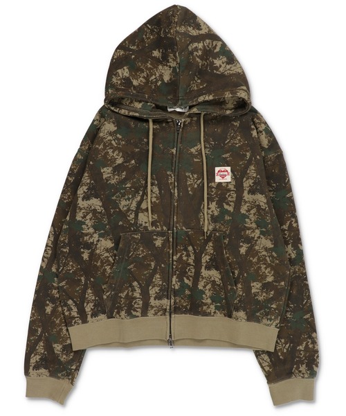 短丈ダブルジップパーカー/ワンポイントハート/リアルツリー/ショート