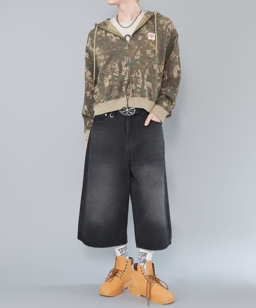 短丈ダブルジップパーカー/ワンポイントハート/リアルツリー