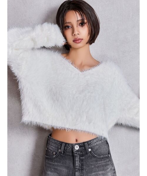 GYDA（ジェイダ）の「シャギーショートLOOSEニットトップス（ニット/セーター・レディース・ピンク/グレー/オフホワイト/スカイブルー・FREE）」の5枚目の写真