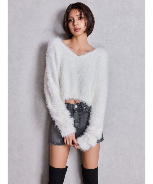 GYDA（ジェイダ）の「シャギーショートLOOSEニットトップス（ニット/セーター・レディース・ピンク/グレー/オフホワイト/スカイブルー・FREE）」の6枚目の写真