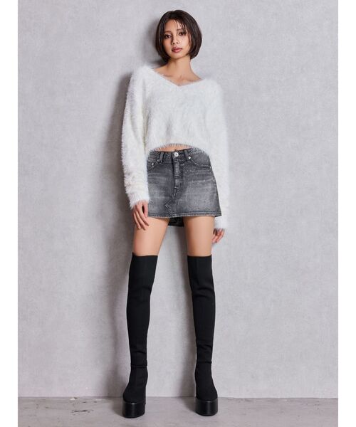 GYDA（ジェイダ）の「シャギーショートLOOSEニットトップス（ニット/セーター・レディース・ピンク/グレー/オフホワイト/スカイブルー・FREE）」の8枚目の写真